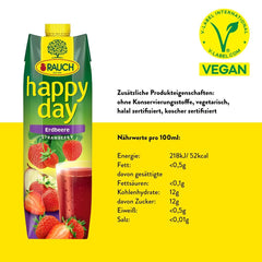 Rauch Happy Day Erdbeere | Intensiver Erdbeergeschmack | Verfeinert mit Äpfeln und Zitrone | 6X 1 Liter, Tetra Prisma Alkoholfreie Getränke Naty Shop