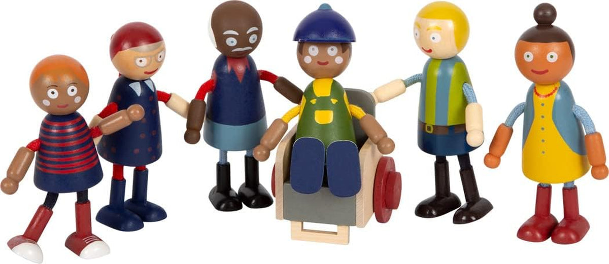 small foot Biegepuppen-Familie Diversität, 6 Puppen aus Holz unterschiedlichen Alters, Geschlechts und Hautfarbe, 12396