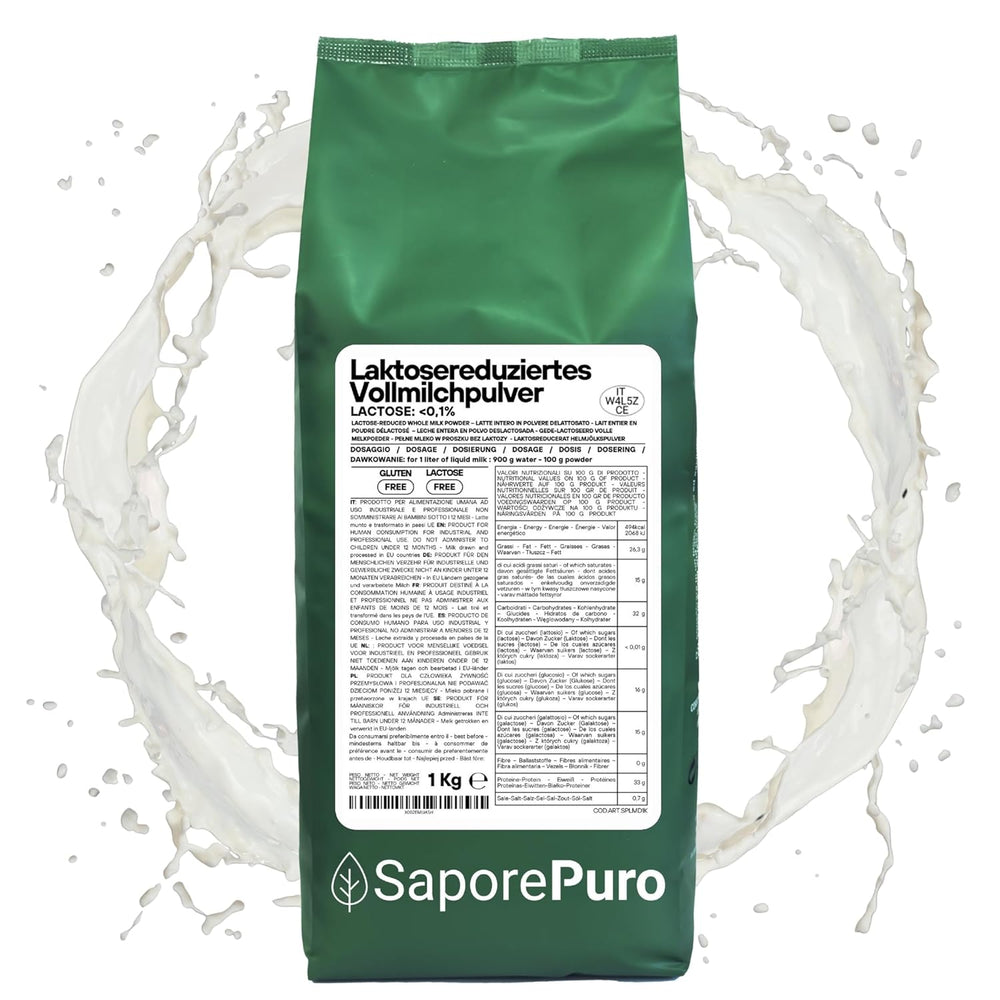 Laktosefreies Vollmilchpulver 1 kg | Hohe Löslichkeit | Ideal für Backwaren, Brot und Lebensmittel. Professioneller und industrieller Einsatz. Laktosefrei, Glutenfrei