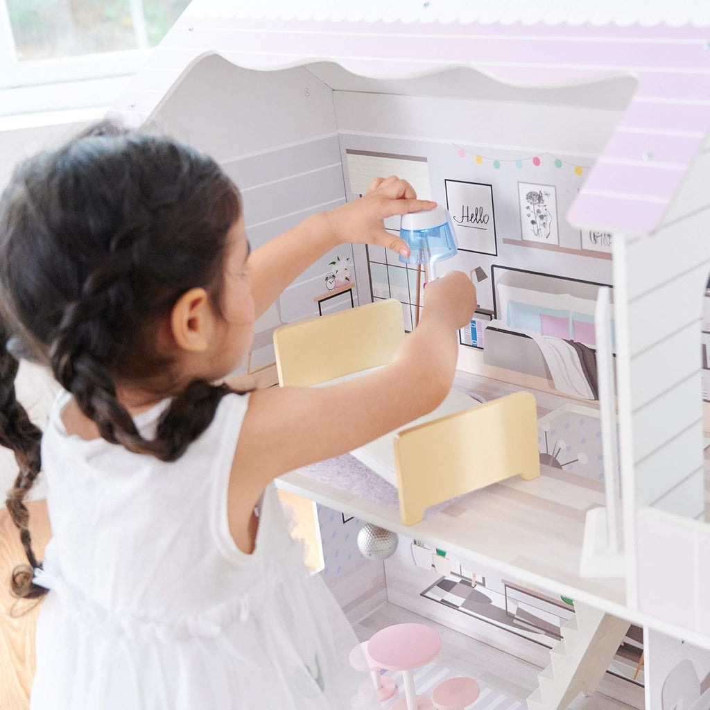 Teamson Kids Olivias Little World Giant Doll House cu 16 accesorii pentru păpuși, casă de păpuși din lemn cu mobilier, cu 3 etaje, casă de păpuși pentru copii pentru păpuși de 12 inci/30 cm, vârsta 3 ani+ Casute de papusi Naty Shop