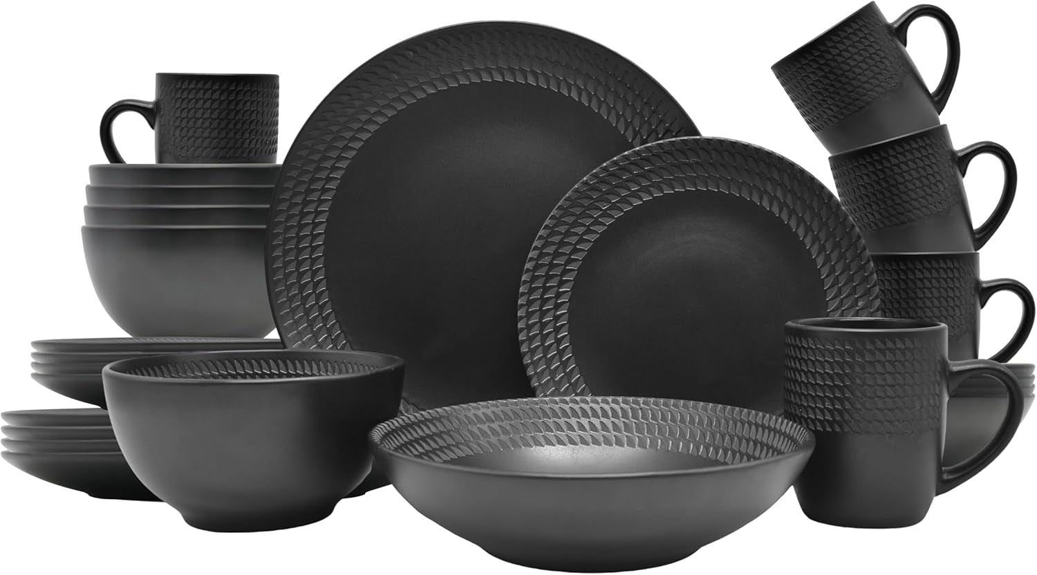 ECHTWERK 30-Teiliges Vintage Kombiservice "Blackstyle" Modern-Design, Für 6 Personen, Geschirrset Aus Steingut Mit 6 X Speiseteller, 6 X Beilagenteller, 6 X Schüssel, 6 X Teetassen, 6 X Suppenteller Tableware Sets Naty Shop 30-Teilig
