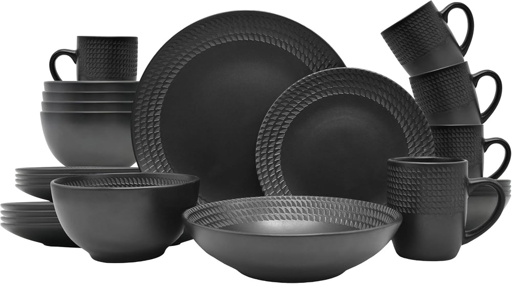 ECHTWERK 30-Teiliges Vintage Kombiservice "Blackstyle" Modern-Design, Für 6 Personen, Geschirrset Aus Steingut Mit 6 X Speiseteller, 6 X Beilagenteller, 6 X Schüssel, 6 X Teetassen, 6 X Suppenteller Tableware Sets Naty Shop 30-Teilig