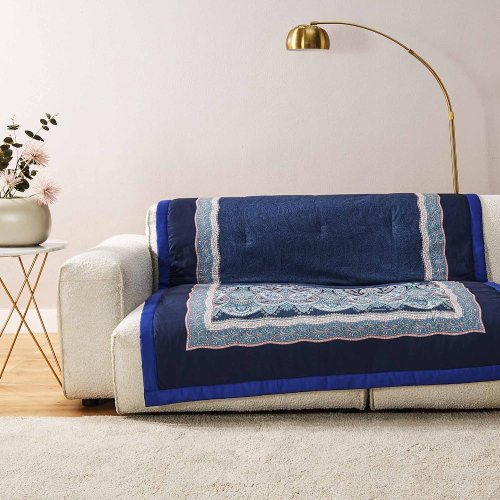 BASSETTI Baumwollplaid SABBIONETA Farbe BLAU B3 Größe 135X190 Bettdecken und Steppdecken Naty Shop