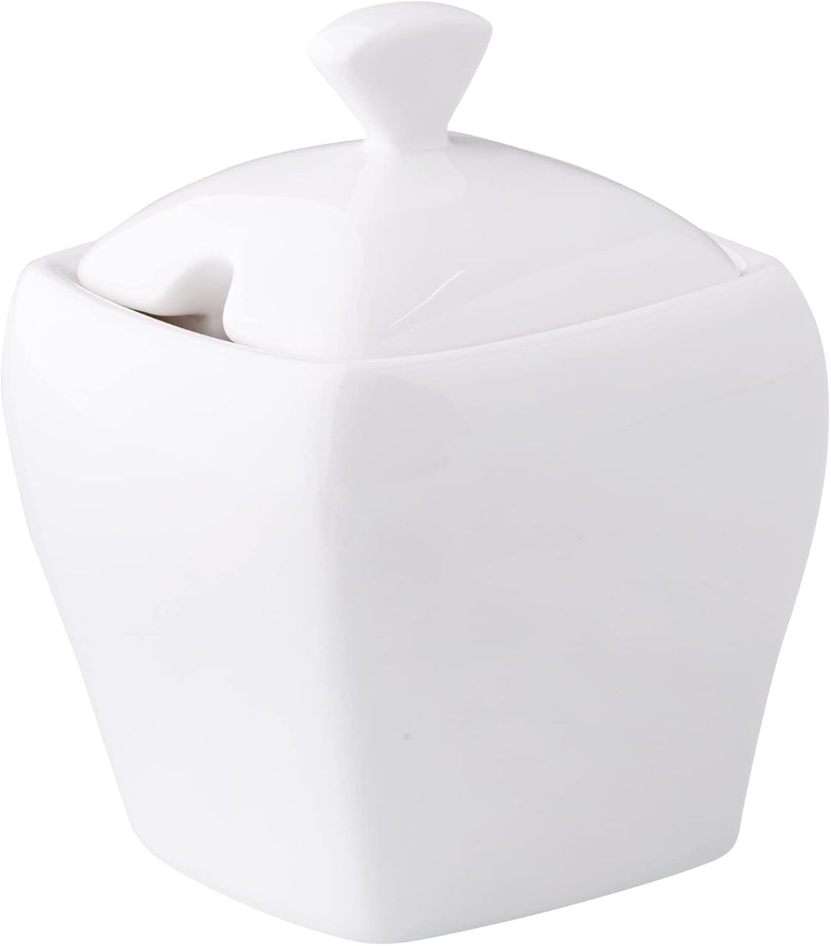 Zahărniță AMBITION cu capac, 120 ml, design ondulat, din porțelan, cu adâncitură pentru lingură, potrivită pentru mașina de spălat vase și cuptorul cu microunde