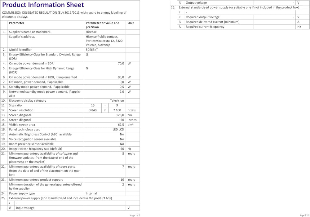 Televizor LED Hisense 50E63KT, 50 de inci, Smart TV UHD 4K