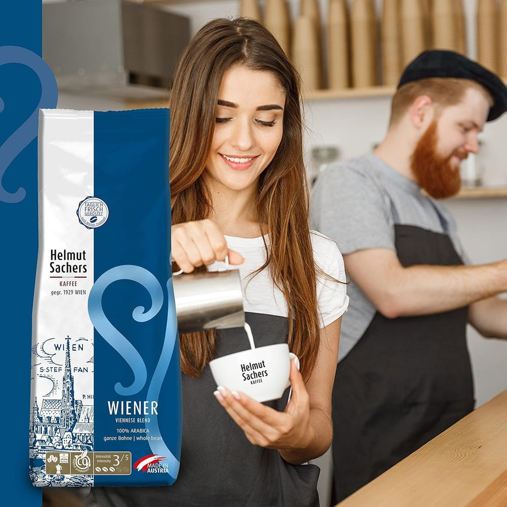 Helmut Sachers Kaffee – Wiener Mischung, Stärke 3/5, 100 % Arabica, ganze Kaffeebohnen, 6 x 500 g Naty Shop