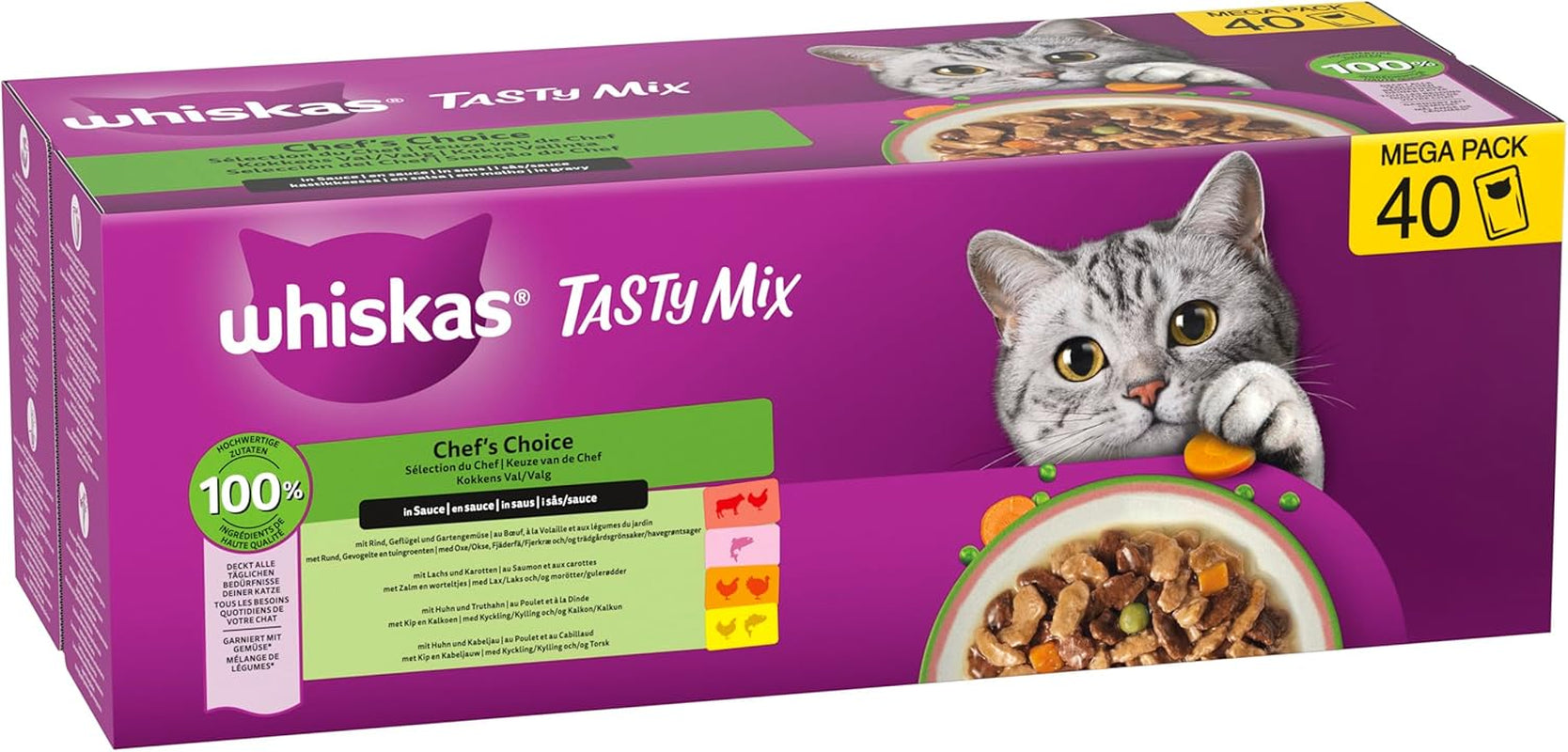 WHISKAS TASTY MIX Nassfutter in Sauce für Katzen 40 x 85g Chef’s Choice