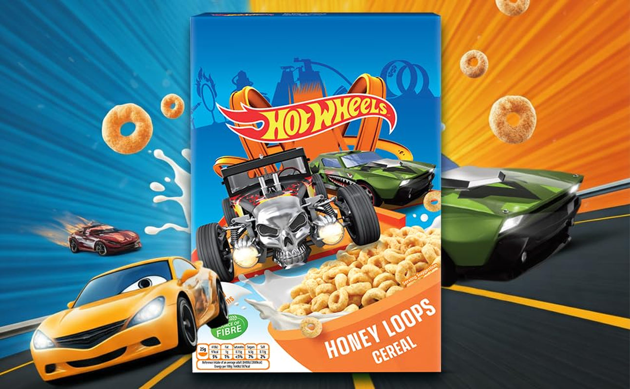Hot Wheels Honey Loops Knuspriges Vollkorn-Frühstückscerealien mit zusätzlichen Vitaminen, 1 Packung (1 x 375 g)