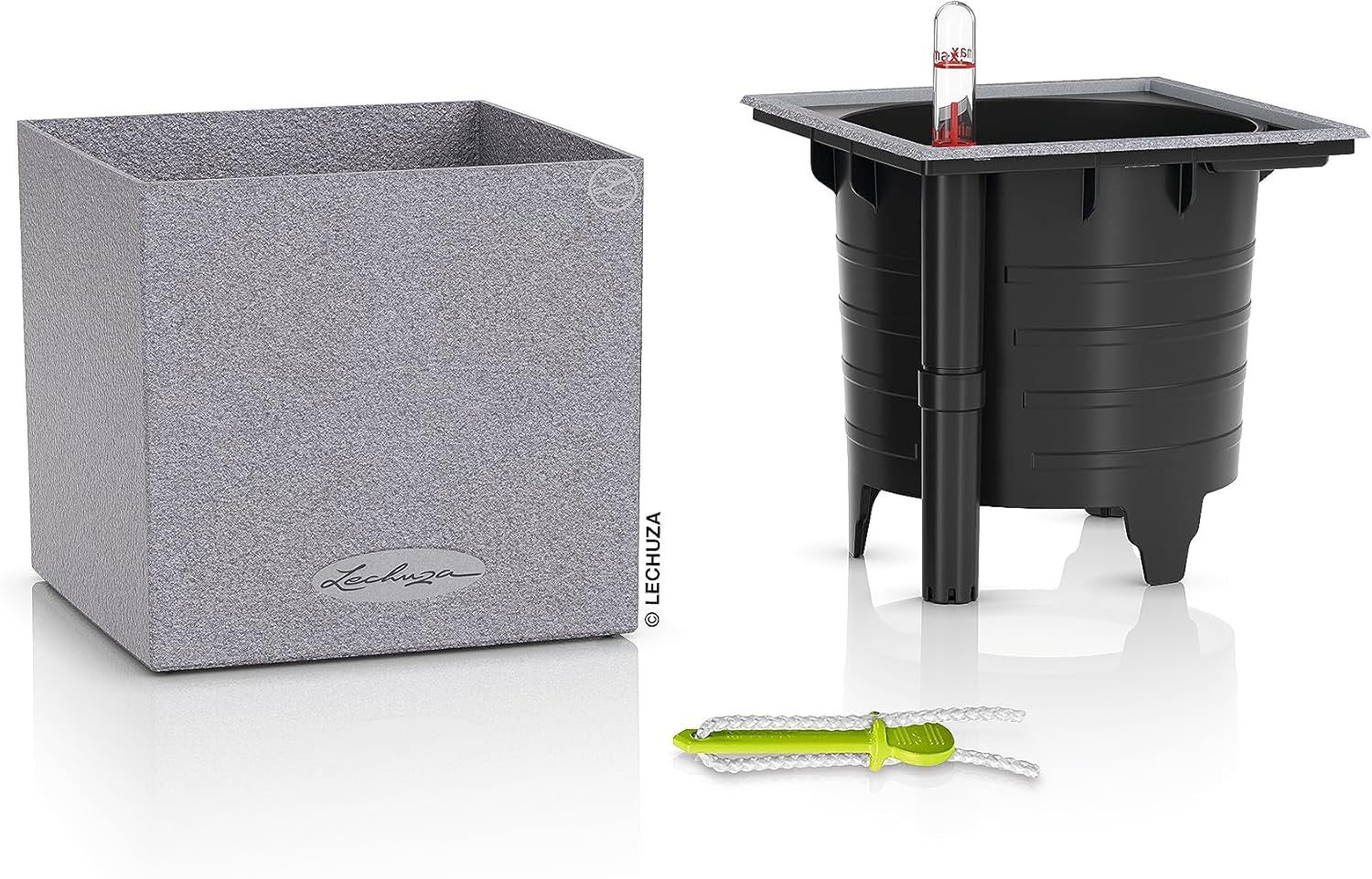 Cub de plante aromatice de înaltă calitate LECHUZA CANTO Stone 14 cu sistem de udare cu bețișor, gri piatră