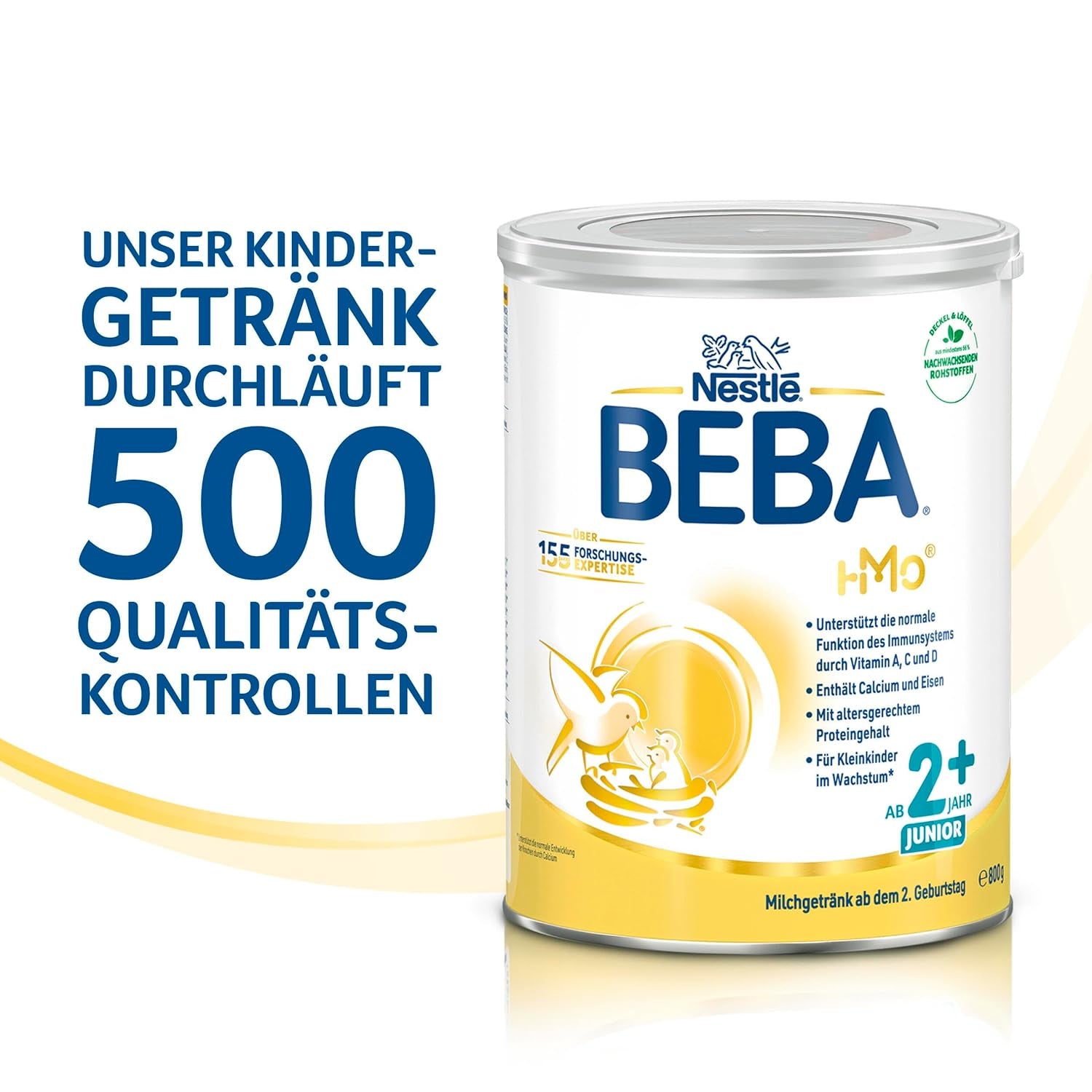 BEBA Junior 2+ Milchgetränk ab 2 Jahren, Mit HMO, Altersgerechter Proteingehalt, Nur Laktose, Ohne Palmöl, Ohne Fischöl, Kleinkindnahrung, Babymilchpulver, 3er Pack (3 x 800g)