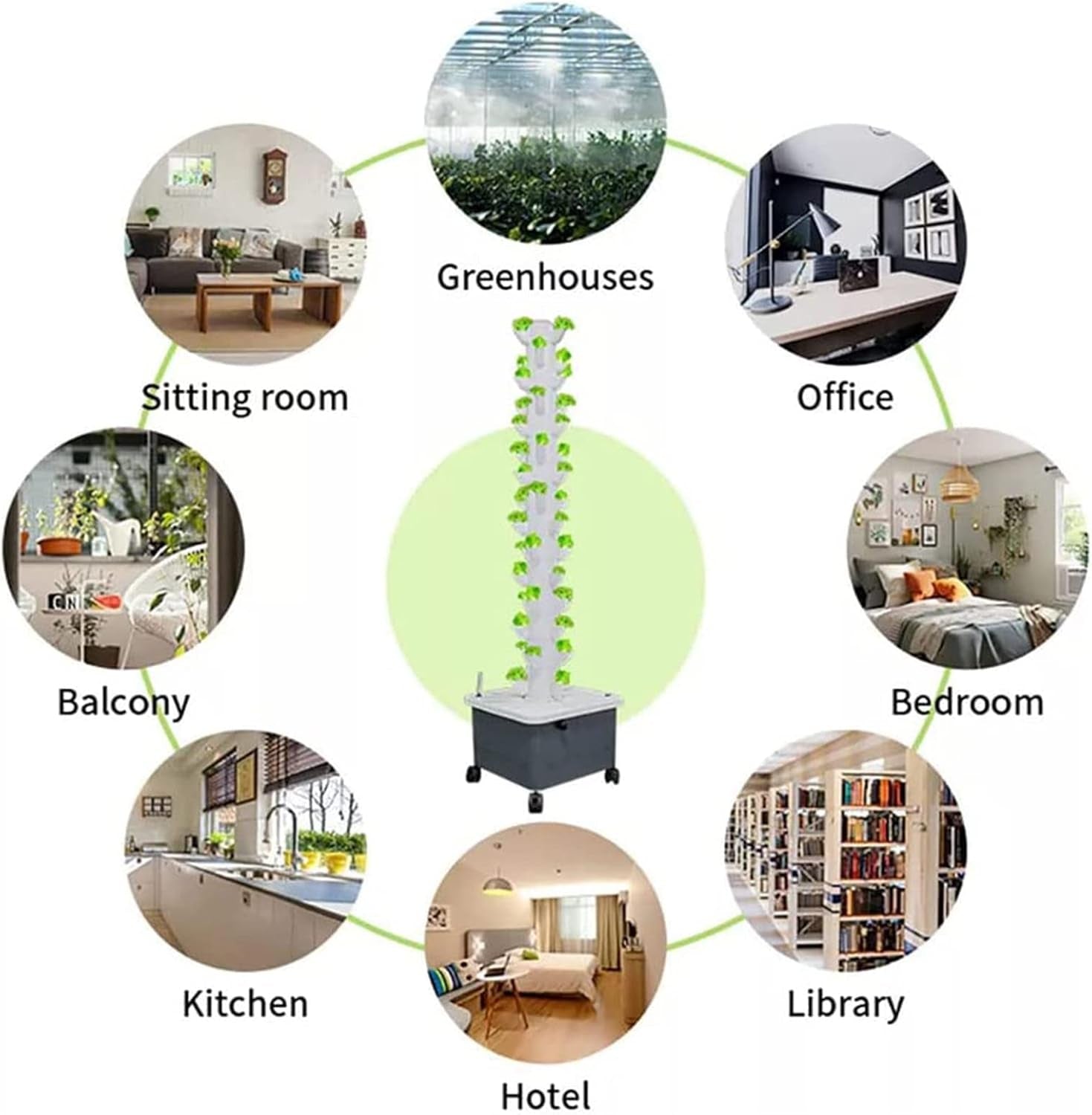 Hydrokulturturm, 15-stufiges 45-Loch-Wachs-Aquaponiksystem, kabelloses Garten-Aeroponik-Anbauset für Kräuter, Obst und Gemüse mit Trinkpumpe, Adaptern, Netztöpfen