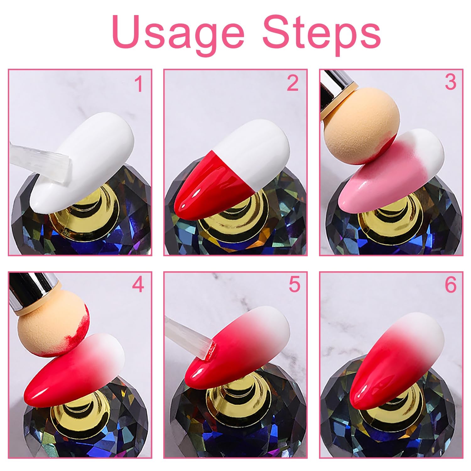 2 Stück Nail Art Rendering-Werkzeuge Doppelter Kopf, Sponge Brush Applikator Inkl 8 Ersatzköpfe, Nail Art Schwamm Und Tupfpinsel(Weiß, Rosa)