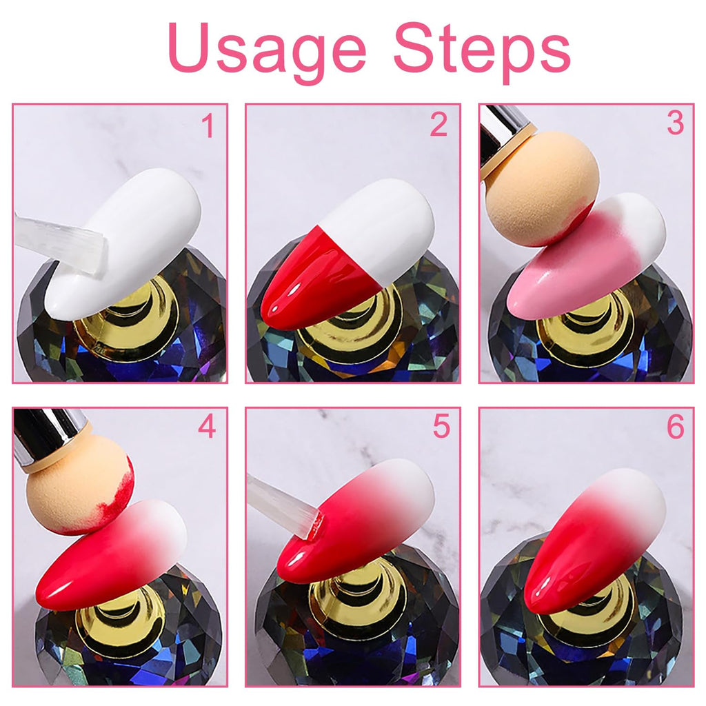 2 Stück Nail Art Rendering-Werkzeuge Doppelter Kopf, Sponge Brush Applikator Inkl 8 Ersatzköpfe, Nail Art Schwamm Und Tupfpinsel(Weiß, Rosa)