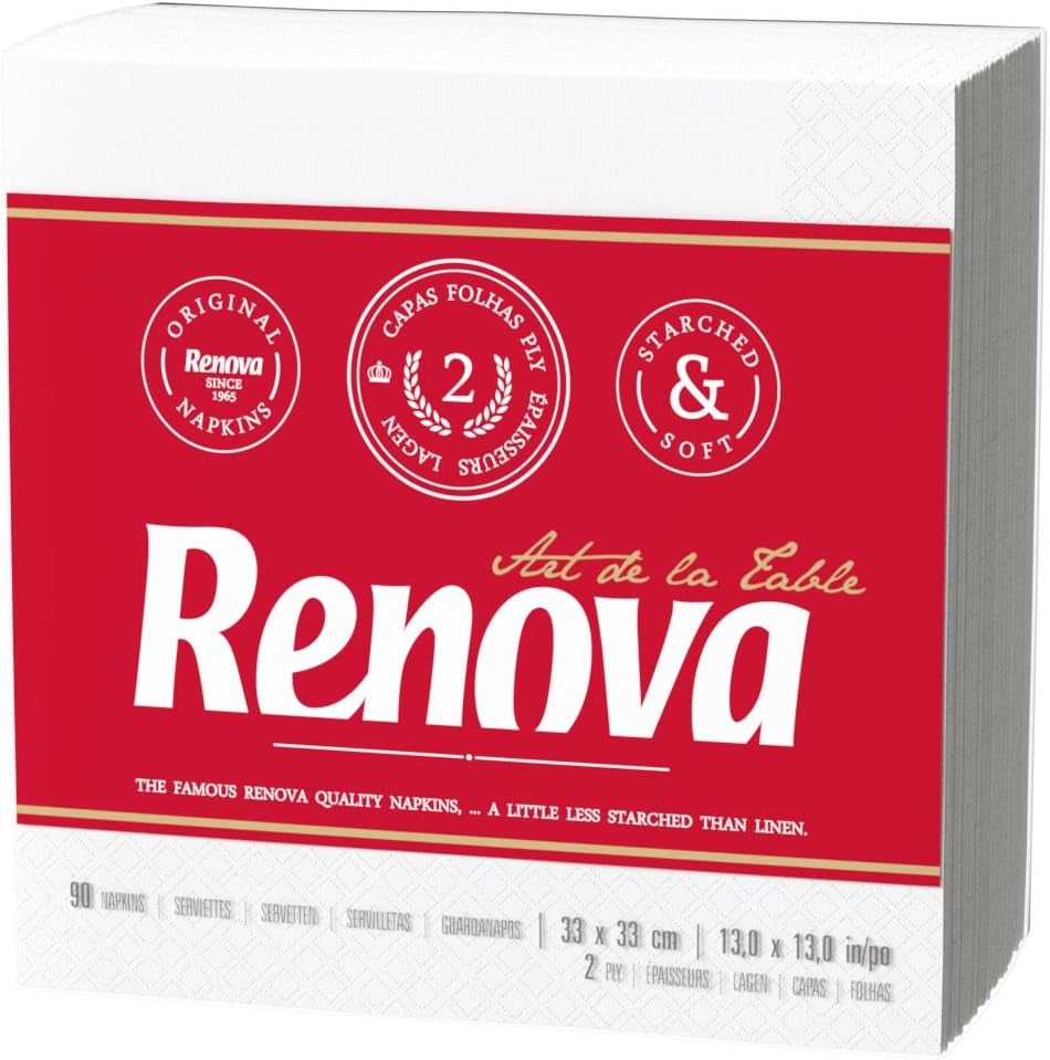 Șervețele din hârtie Renova, stil cocktail de masă alb - 90 de șervețele (pachet de 2)