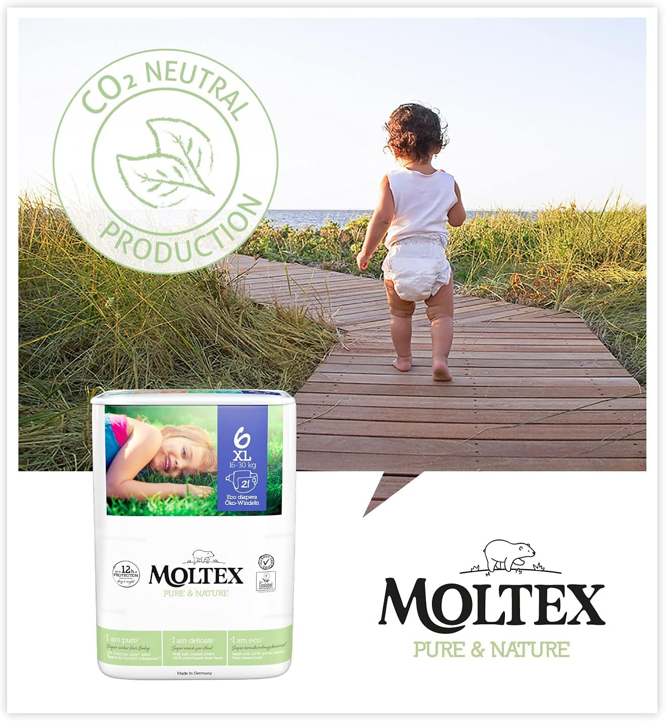 Pure & Nature Bio-Windeln, Größe 6 XL (17–28 kg), Monatsbox mit 84 Bio-Windeln