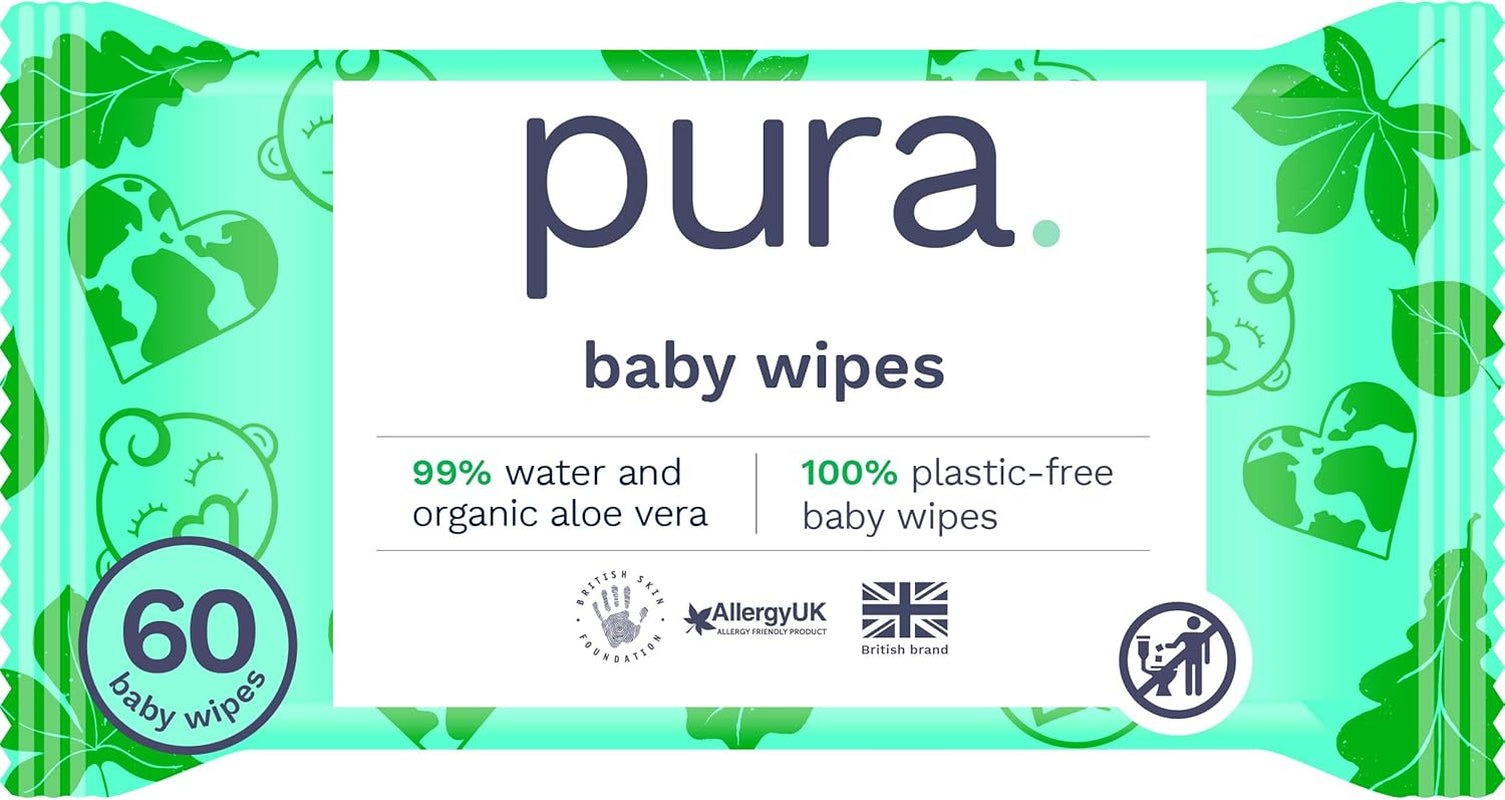 Șervețele umede ecologice de unică folosință pentru bebeluși, pentru pielea sensibilă a bebelușilor, 70 de șervețele (1 pachet), 99% apă, 100% fără plastic, pentru pielea sensibilă, predispusă la eczeme, nou-născuți, biodegradabile, vegane