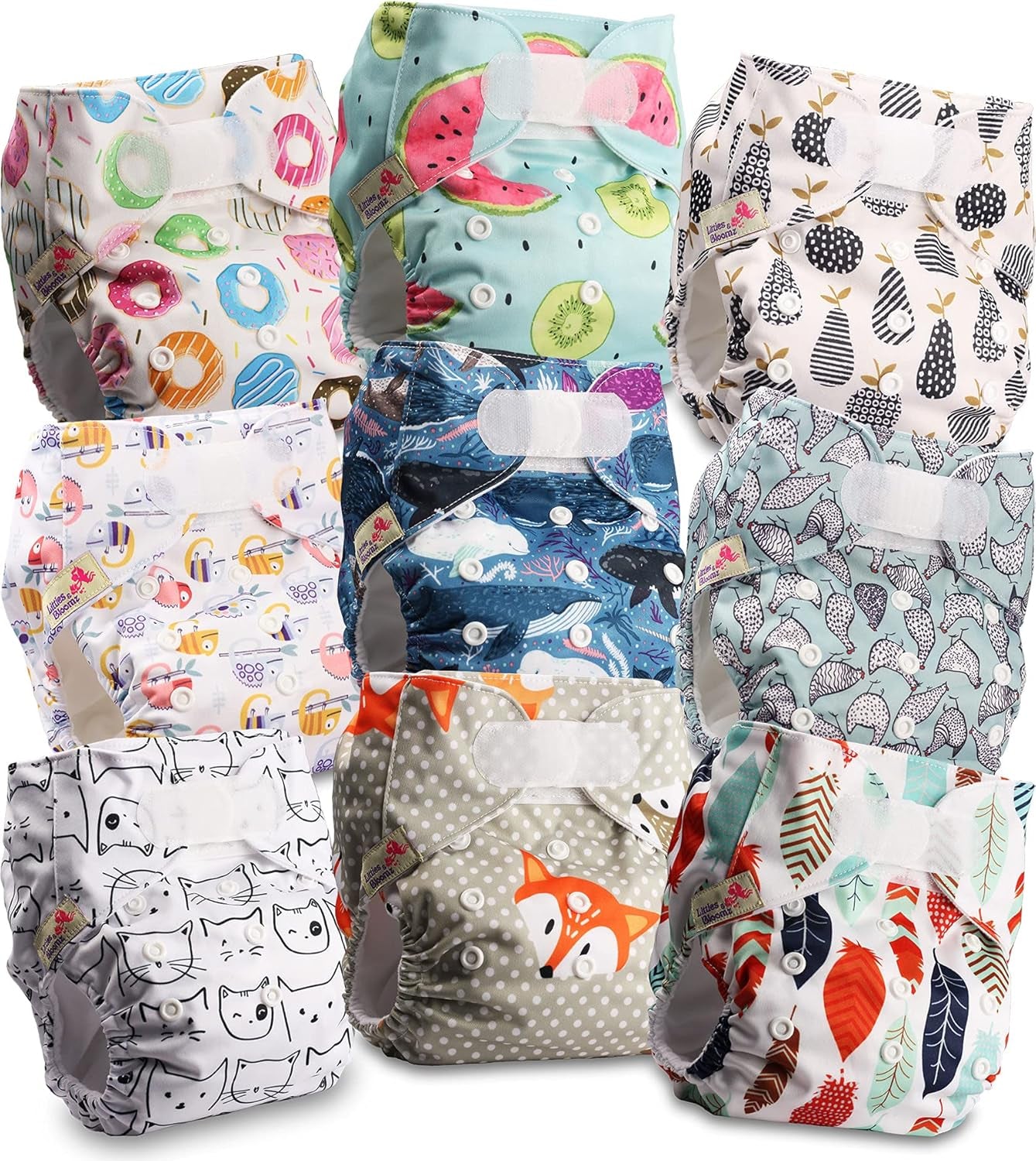 Littles and Bloomz wiederverwendbare Windel FLV2-0602, Standard-Klettverschluss, 6 Windeln