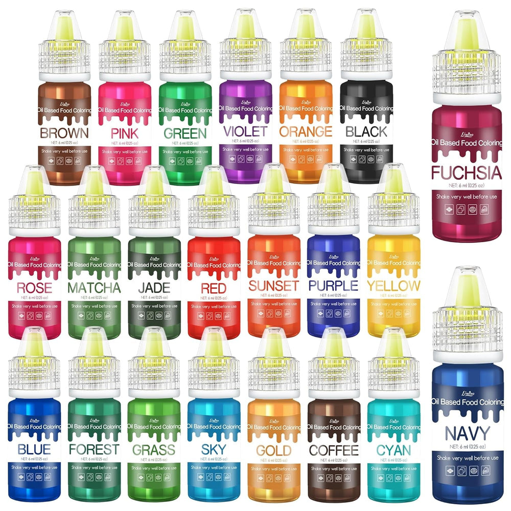 Colorant alimentar liposolubil - 22 de culori colorant alimentar pe bază de ulei pentru ciocolată, dulciuri, prăjituri, copt, macarons - colorant alimentar concentrat pentru decorarea torturilor, cremă de unt, fondant - 6 ml fiecare