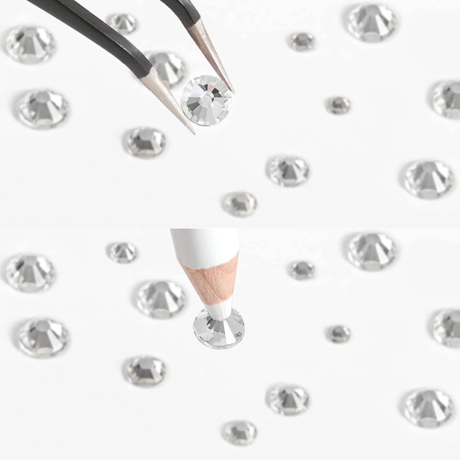 Beadsland 2500Pcs Glas Nailart Strasssteine Kristall Flatback Edelsteine Runde, ​​Für Handwerk Gemischt 8 Größen SS4 ~ SS30 Mit Picking Pinzette Und Stift (Kristall Weiss)