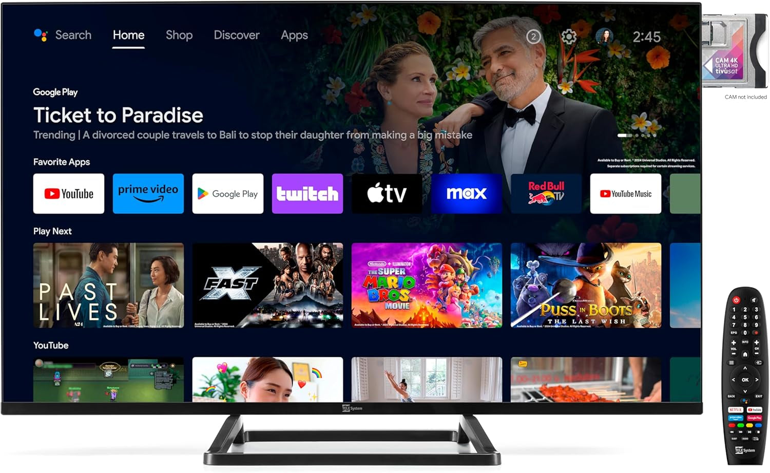 Smart TV 32" TS32FL SMG14, Android TV, DVB-T2/S2, Google Cast/Chromecast, Google Assistant, tivùsat HD, HbbTV, Pauză TV, Telecomandă vocală, 12V/220V pentru acasă, autorulotă, barcă