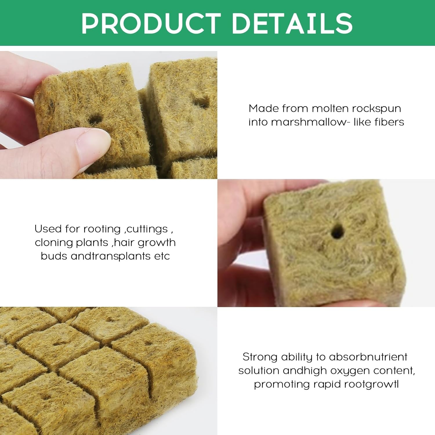28 Steinwolle-Würfel, Steinwolle-Set, Steinwolle-Anzuchtmatte, erdlose Hydrokultur-Anzuchtmatte, Steinwolle-Würfel, Steinwolle-Würfel für Stecklinge, Klonen, Vermehrung, 4 x 4 x 4 cm