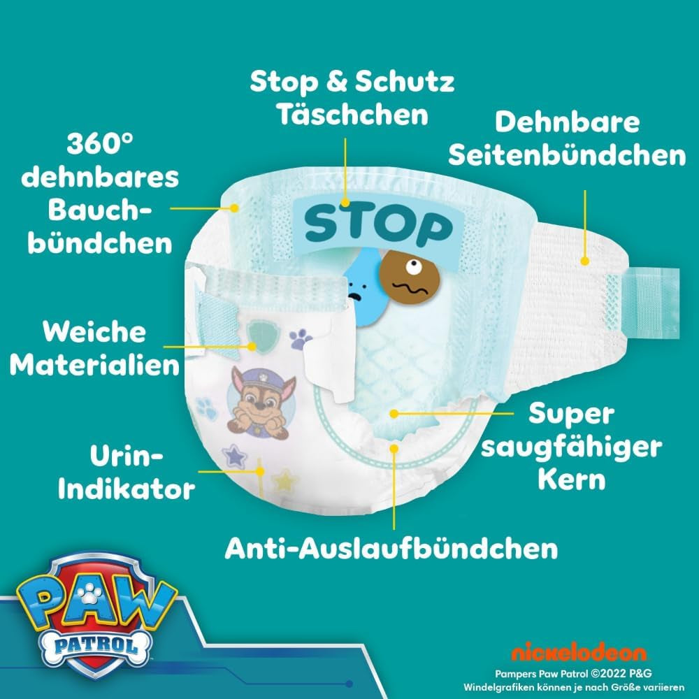 Pampers Baby-Dry Puppy Patrol Edition Windeln, Größe 5, 186 Windeln, 11 kg – 16 kg, bis zu 100 % Auslaufschutz und Komfort die ganze Nacht