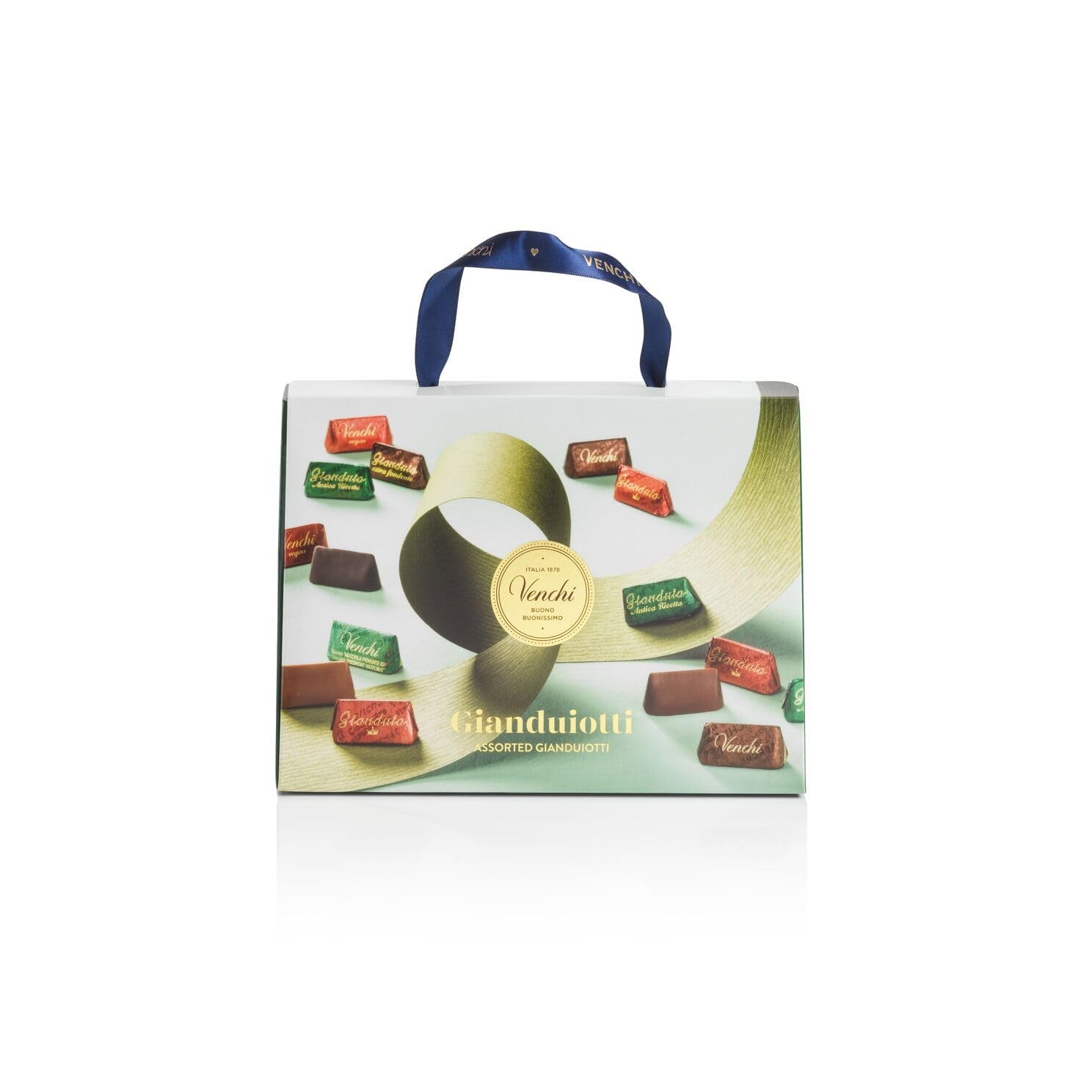 Geschenkset Venchi - Borsina Gianduiotti, mit verschiedenen Gianduiotti-Pralinen, darunter „Piemont-Haselnüsse“, 150g, glutenfrei, ohne künstliche Farbstoffe, ohne Konservierungsstoffe, Geschenkidee