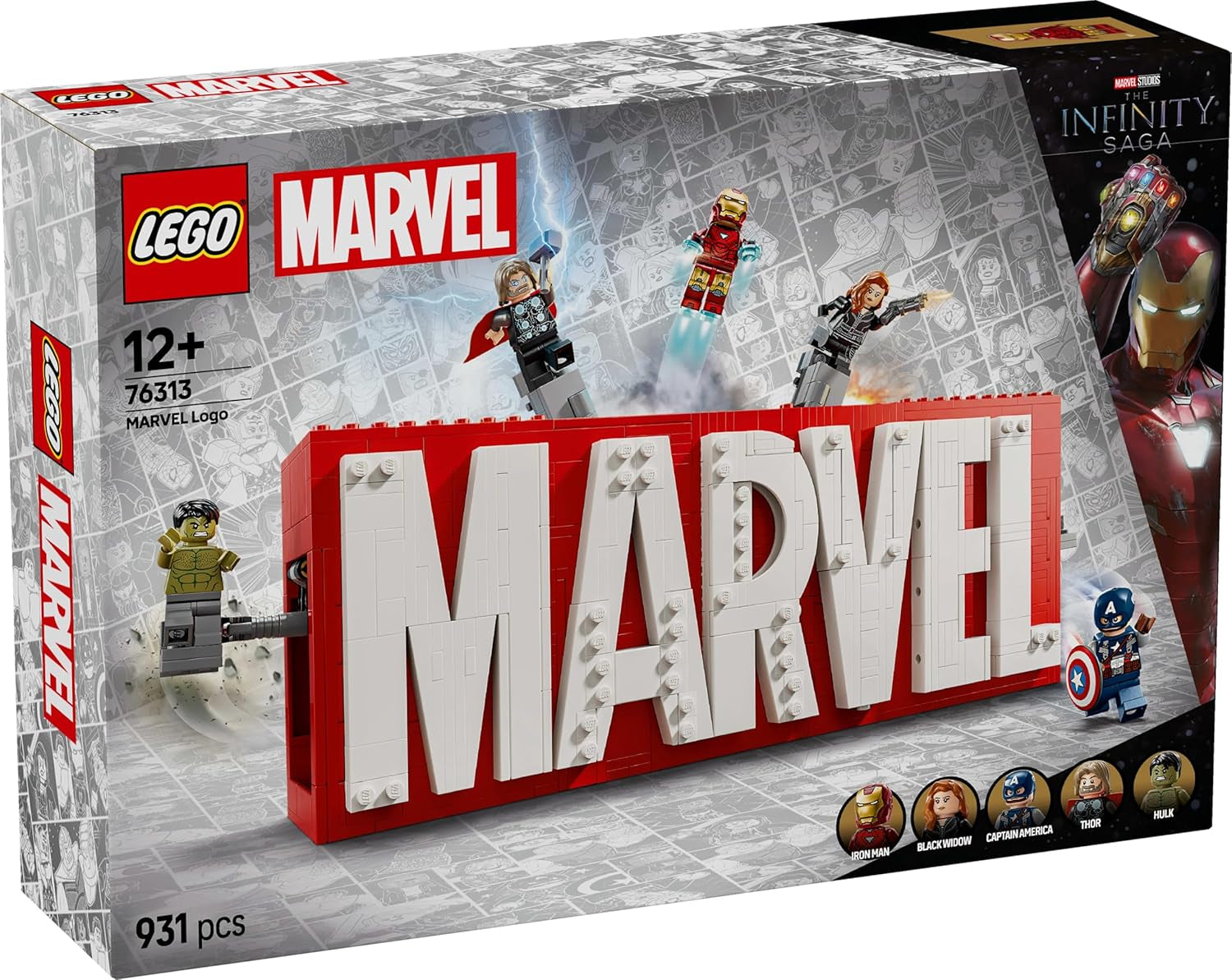LEGO Marvel: Marvel-Logo und Minifiguren – Hulk-, Thor-, Iron Man-, Black Widow- und Captain America-Sammelset – Avengers-Figurenbauset – Geschenk für Jungen und Mädchen ab 12 Jahren 76313 Bausets Beuche den LEGO-Store