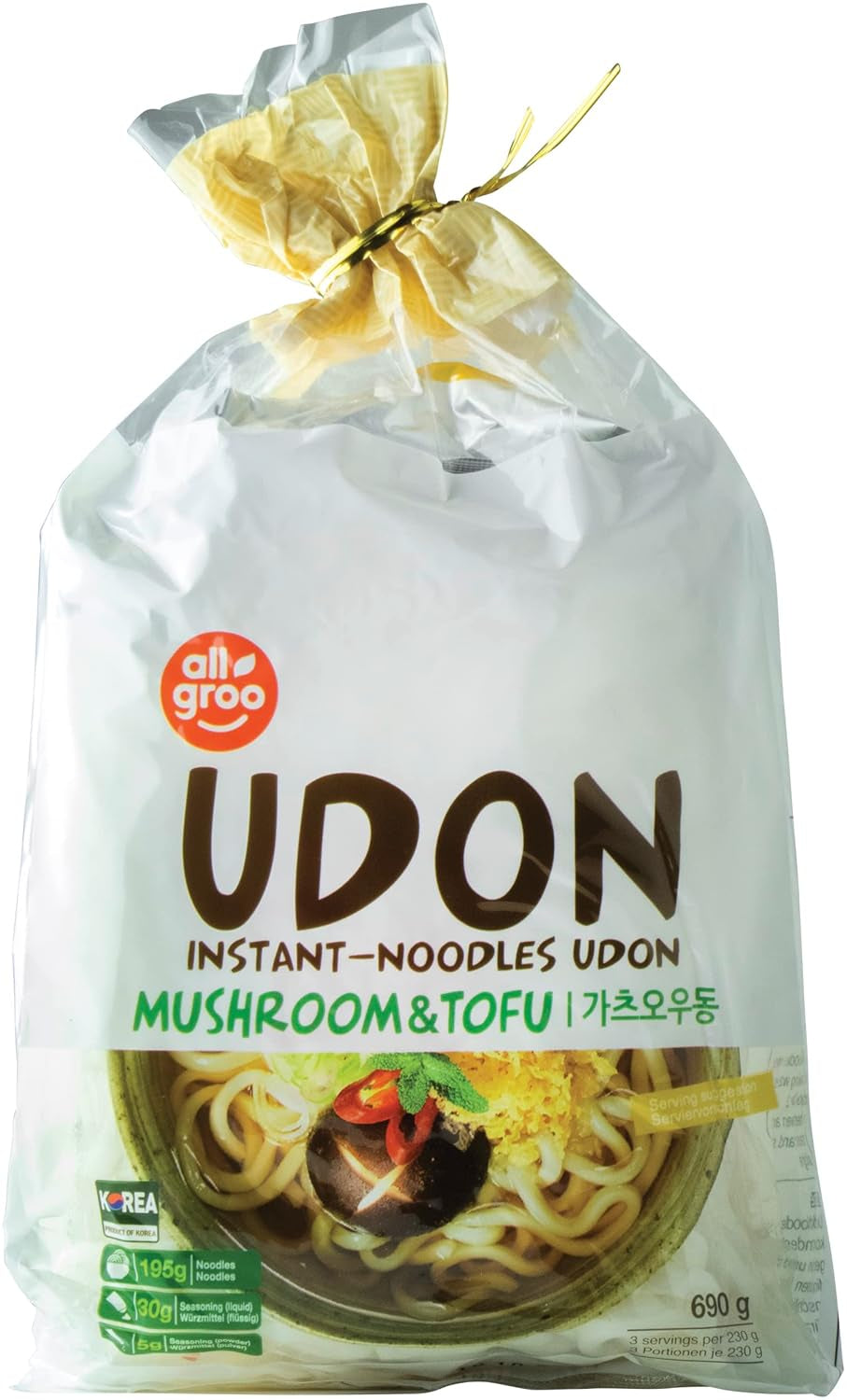 Allgroo Udon Instant Nudeln – Würzige Udon-Suppe, schnelle Zubereitung – Enthält 3 Portionen – 1 x 690 g