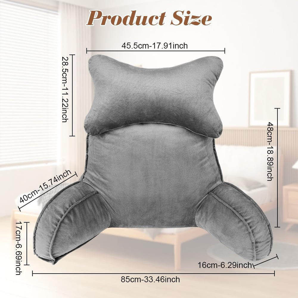 Pernă de citit, pernă de spate cu rolă de gât și brațe detașabile, pernă de odihnă la pat pentru utilizare în pat sau pe canapea, pernă de spătar pentru citit, lucru și joacă