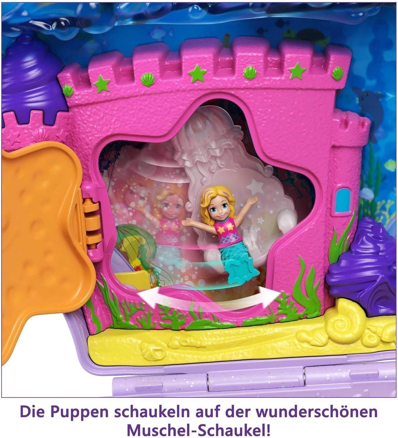 Polly Pocket Sarg Wickeltasche aus Muscheln unter Wasser 2 Puppen 1 U-Boot Polly Pocket Meerjungfrau Spielzeug 4 Jahre altes Spielzeug GNH11 Naty Shop Puppen