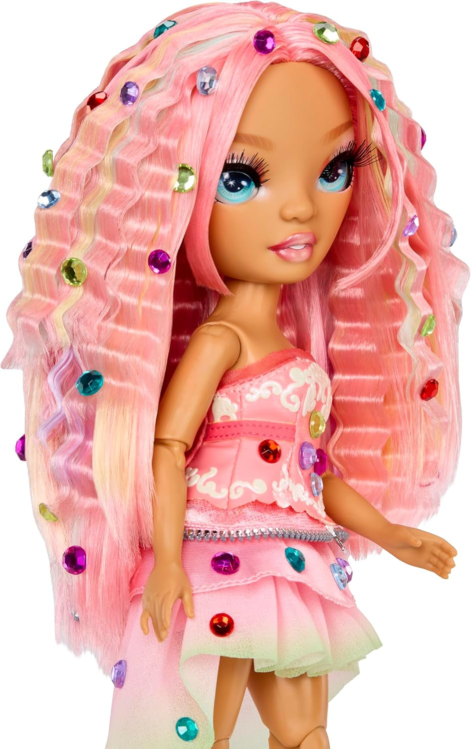 Rainbow High Be Dazzling – Adeline Rose – Păpușă la modă roz, 28 cm, cu unealtă de decorat, pietre prețioase strălucitoare și accesorii de styling