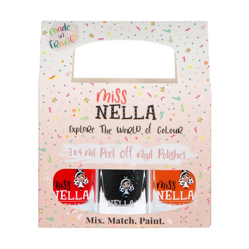 Miss Nella Magic Collection 4-teiliges Glitzer-Nagellack-Set: Rosa, Rot, Gold und Blau, spezieller entfernbarer Nagellack für Kinder, ungiftig, auf Wasserbasis, geruchlos