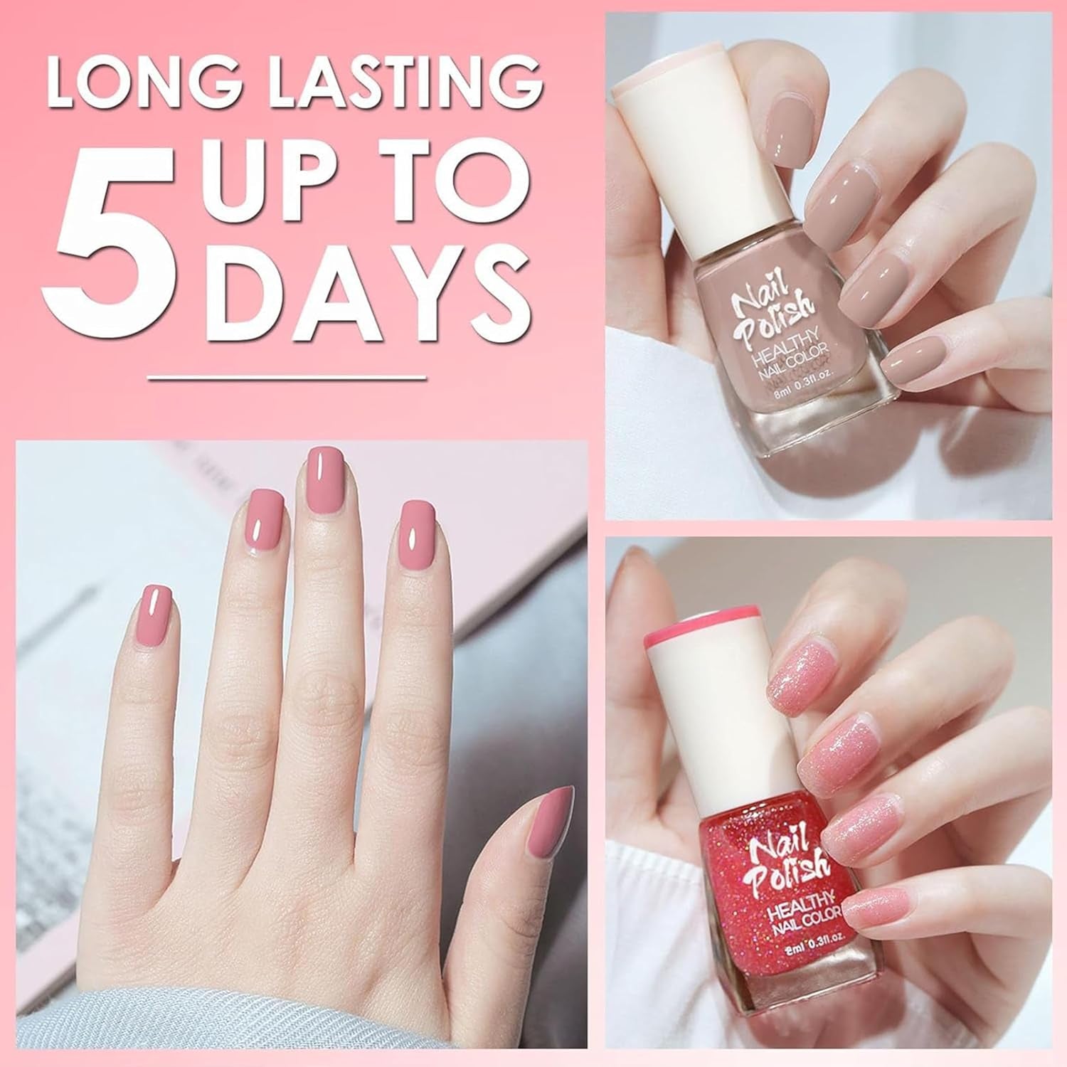 6-teiliges Nagellack-Set – schnell trocknender, langlebiger leuchtend roter Nagellack – ungiftiger Nagellack auf Wasserbasis für DIY-Salons, Maniküre, Geschenk (Farbe: A)