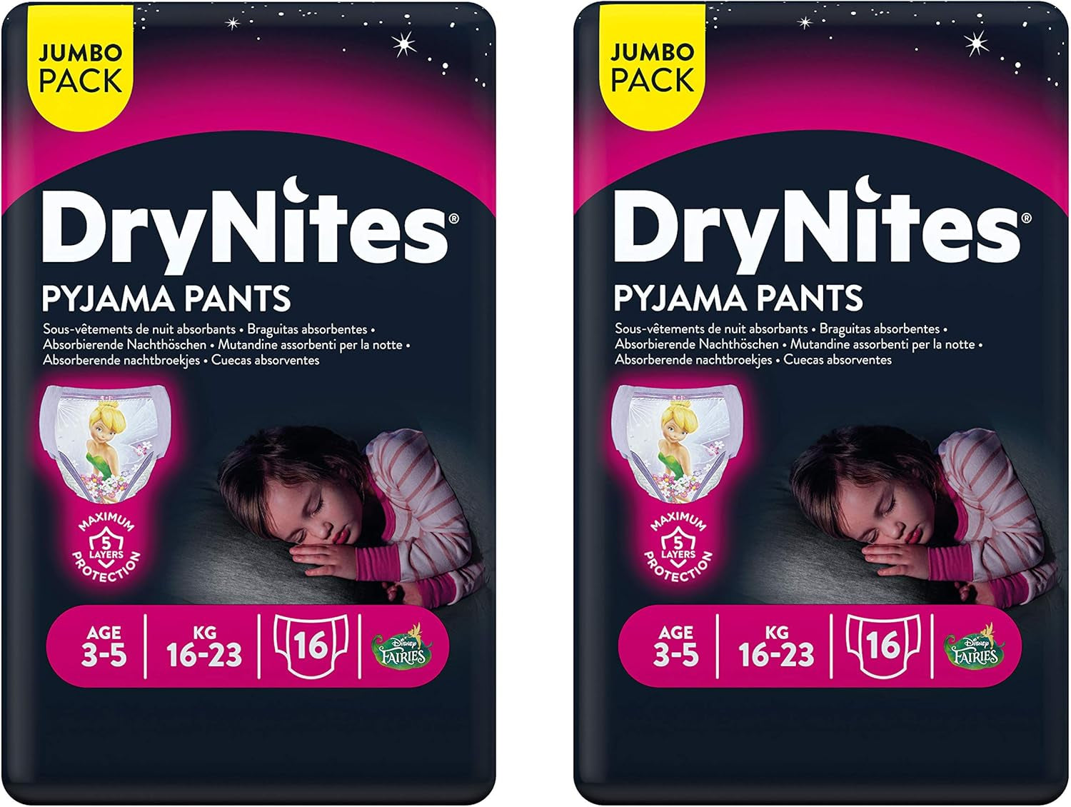 Huggies DryNites Nachtwäsche für Mädchen, 3–5 Jahre (16–23 kg), 2 x 16 Stück