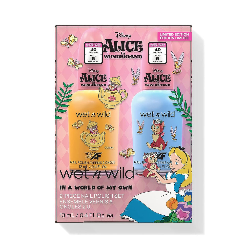 Wet n Wild Alice im Wunderland „In a World of My Own“ Nagellack-Set mit 2 Stück, mit schnell trocknender und lang anhaltender Formel, glänzendem Finish, hält bis zu 5 Tage