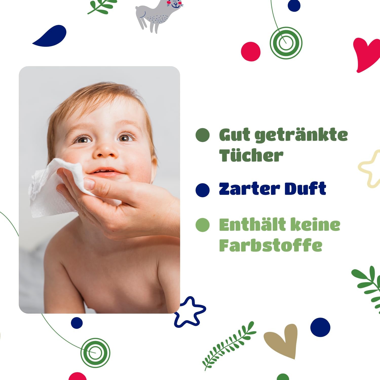Kindii Natural Balance Feuchttücher für Babys – (1 x 60 Stk.) Feuchttücher für Babys und Kinder – Schützend, Aloe Vera, zarter Duft – 60 Stk.