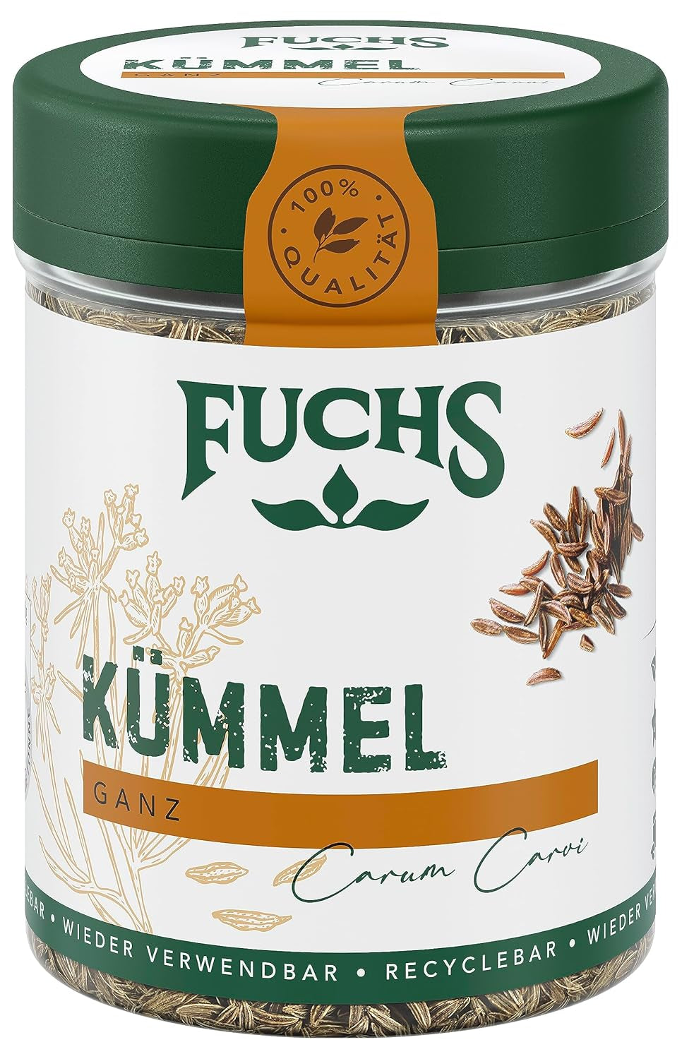 Fuchs Gewürze - Kümmel ganz - kräftiges Gewürz für Kohl- und Fleischgerichte oder zu Bratkartoffeln - natürliche Zutat - 60 g in wiederverwendbarer, recyclebarer Dose