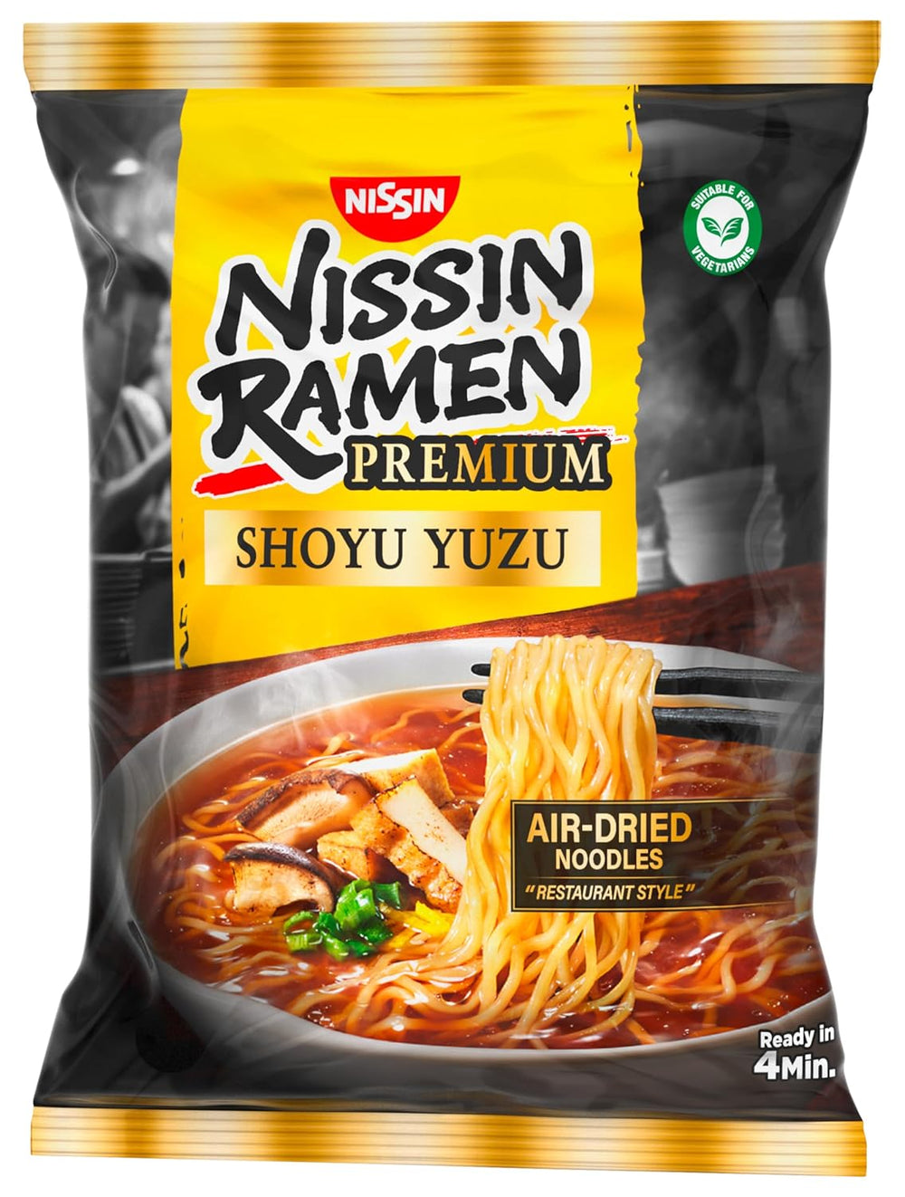 Nissin Ramen Premium - Shoyu Yuzu 10er-Pack luftgetrocknete Instant-Nudeln nach japanischer Art, aromatisiert mit Yuzu-Sojasauce und getrocknetem Lauch (10 x 92,7 g)