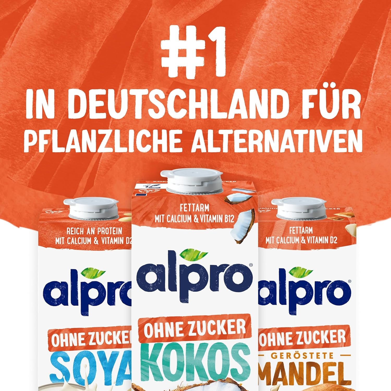 Alpro Kokosnussdrink ohne Zucker – Ohne Süßstoffe – Vegan und milchfrei – Von Natur aus laktosefrei und fettarm – Reich an Kalzium und Vitaminen – 8 x 1 L