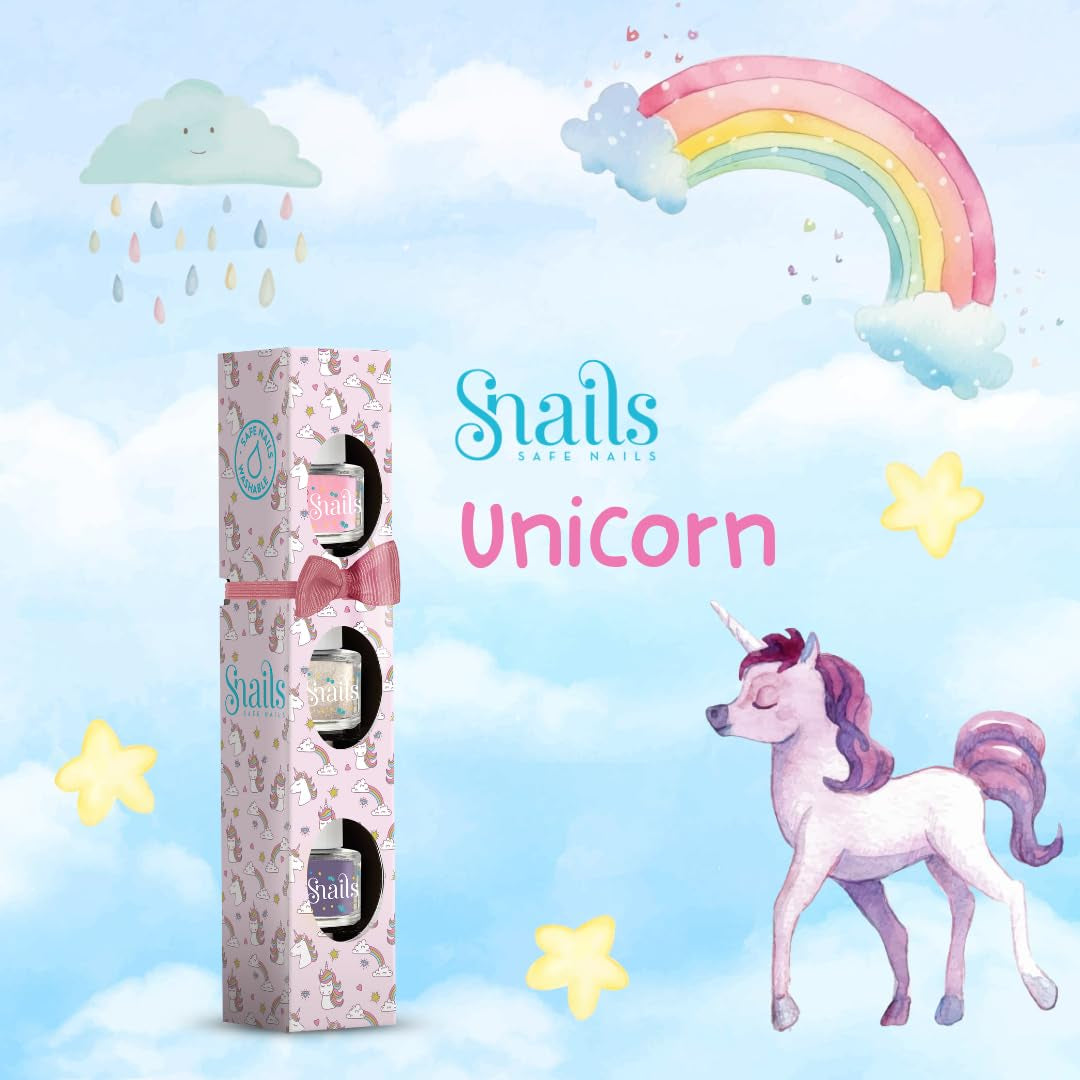 Snails Kids Nagellack-Geschenkset 510409, Mini-Einhorn, 3 x 5 ml, auf Wasserbasis, waschbar, sicher, vegan