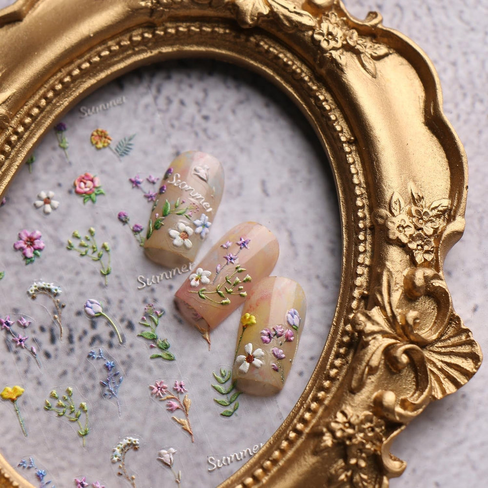 JMEOWIO 3D Nagelsticker Blume Frühling Sommer Floral Nail Art Sticker Selbstklebend Nagelaufkleber 5D Stereoskopisch Dekoration Nageldesign Zubehör 1 Blatt