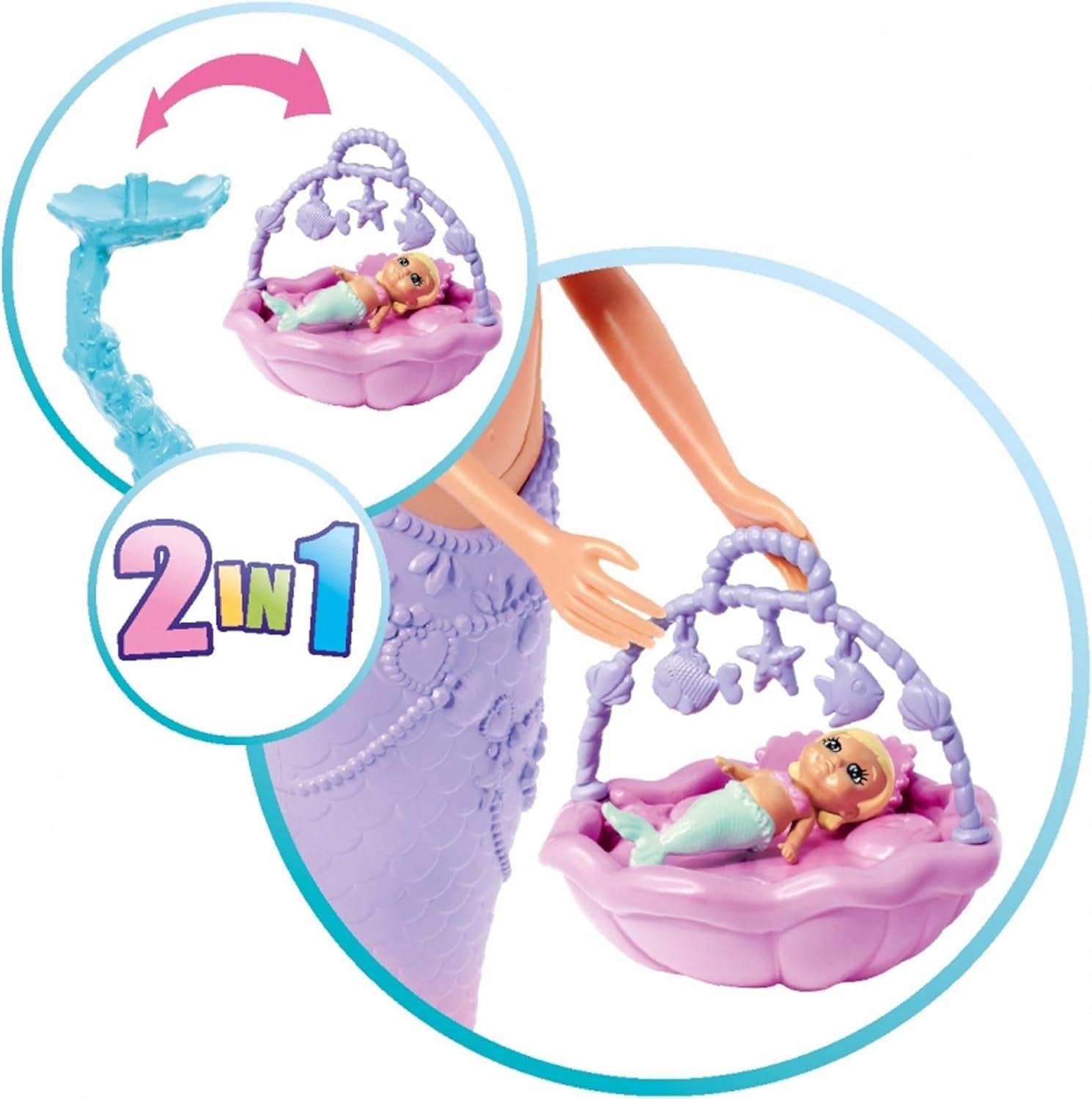 Simba 105733524 - Steffi Love Mermaid Family, Păpușă Sirenă Însărcinată cu Kevin în rolul de Sirenă, cu Pătuț pentru Bebeluși, Păpuși la Modă de 29 cm, Păpuși de Joacă, pentru Copii de la 3 Ani în sus
