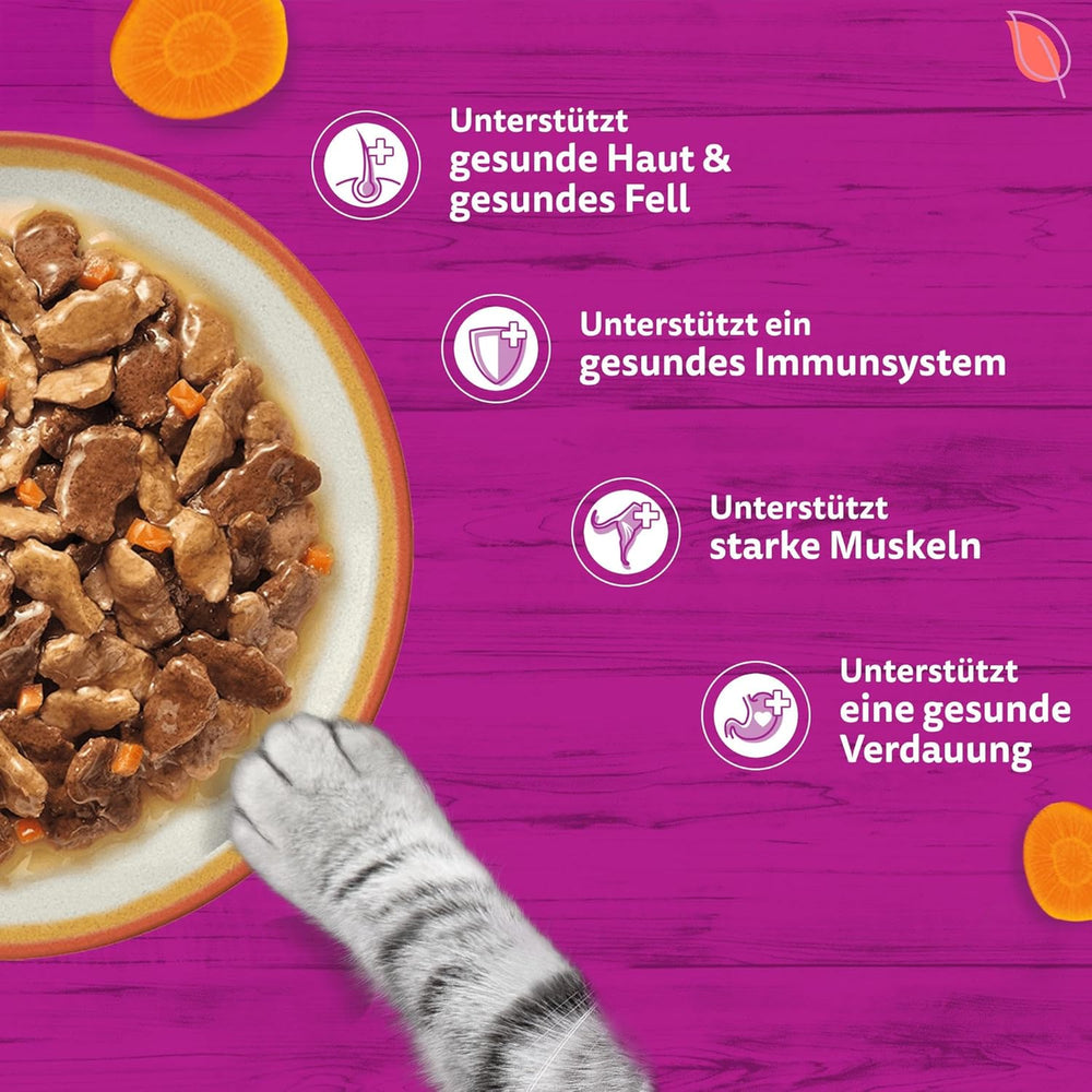 Hrană umedă Whiskas Adult 1+ Colecția Tasty Mix Country în sos, 84 pliculețe, 84 x 85g (1 pachet vrac) – Hrană umedă de înaltă calitate pentru pisici adulte