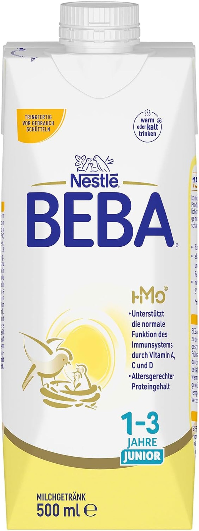 BEBA Junior trinkfertiges Milchgetränk 1-3 Jahre, mit HMO, altersgerechter Proteingehalt, palmölfrei, fischölfrei, Kleinkindnahrung, 12er Pack (12 x 500 ml)
