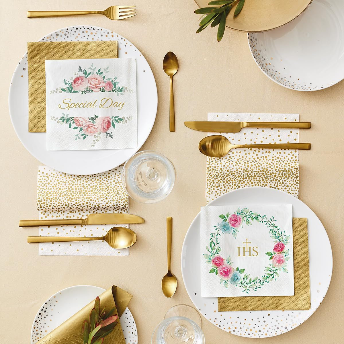 PAW - Șervețele 3 straturi (33 X 33 Cm) I 20 bucăți I Perfect pentru comuniune, confirmare, botez I Ideal pentru băieți și fete I Decorațiuni de masă Șervețele de hârtie elegante - IHS Roses I Delicate Roses