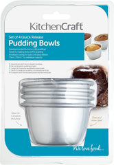 Kitchencraft Mini-Puddingformen aus eloxiertem Aluminium, 7,5 cm, Set mit 4 silbernen Backformen und Tabletts, Naty Shop