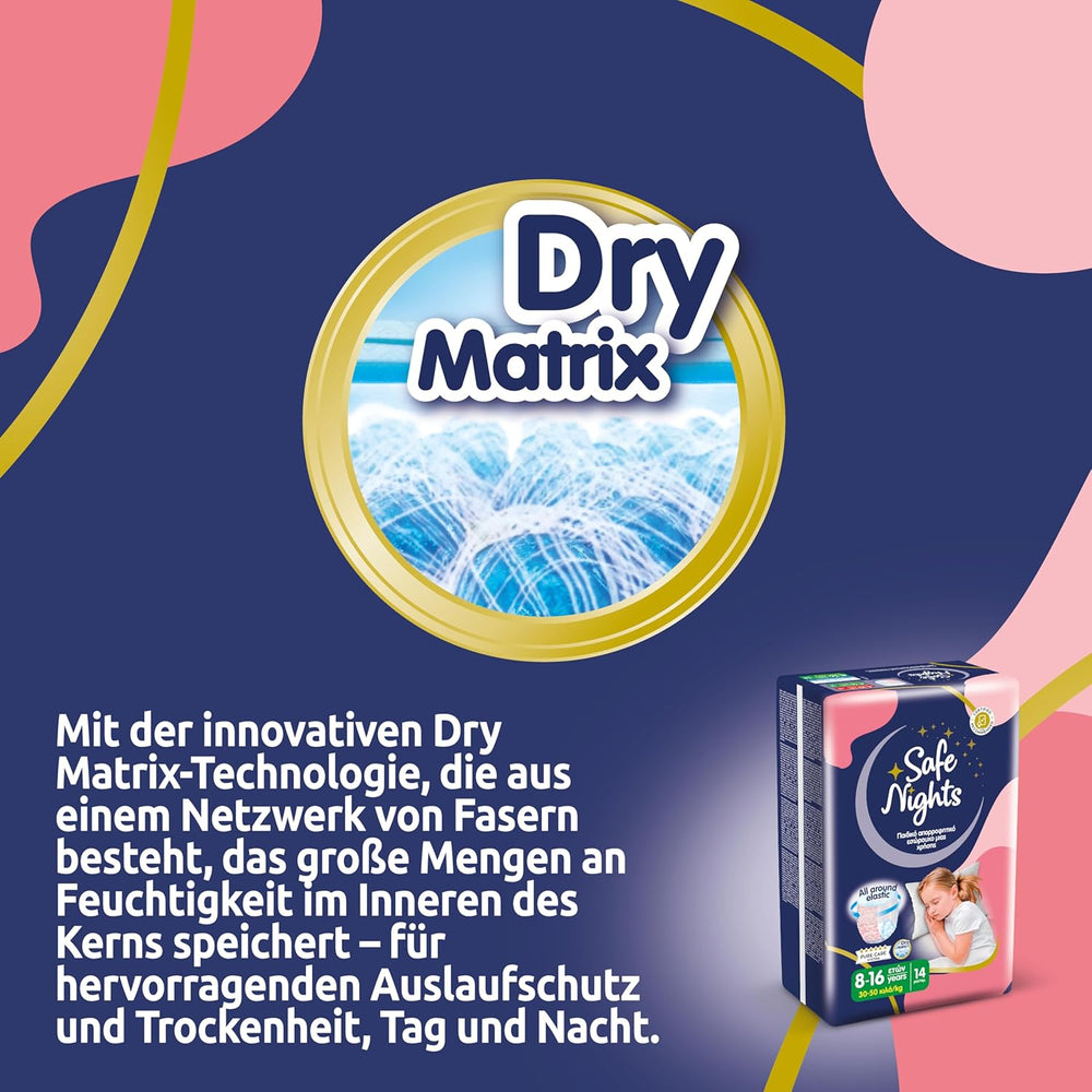 Safe Nights Girl, saugfähige Nachtwäsche für Mädchen von 8–16 Jahren (30–50 kg), 14er-Pack