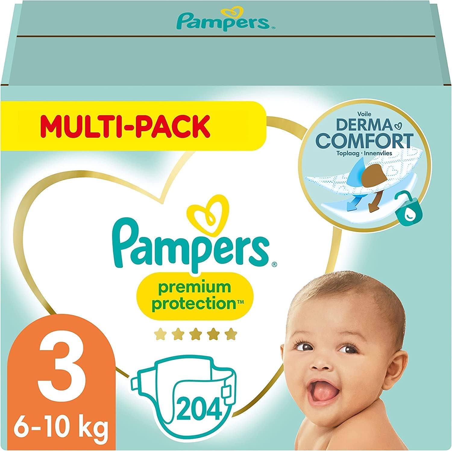 Pampers Premium Protection Größe 6, 144 Windeln, 13 kg–18 kg, unser Nr. 1 Haut- und Auslaufschutz