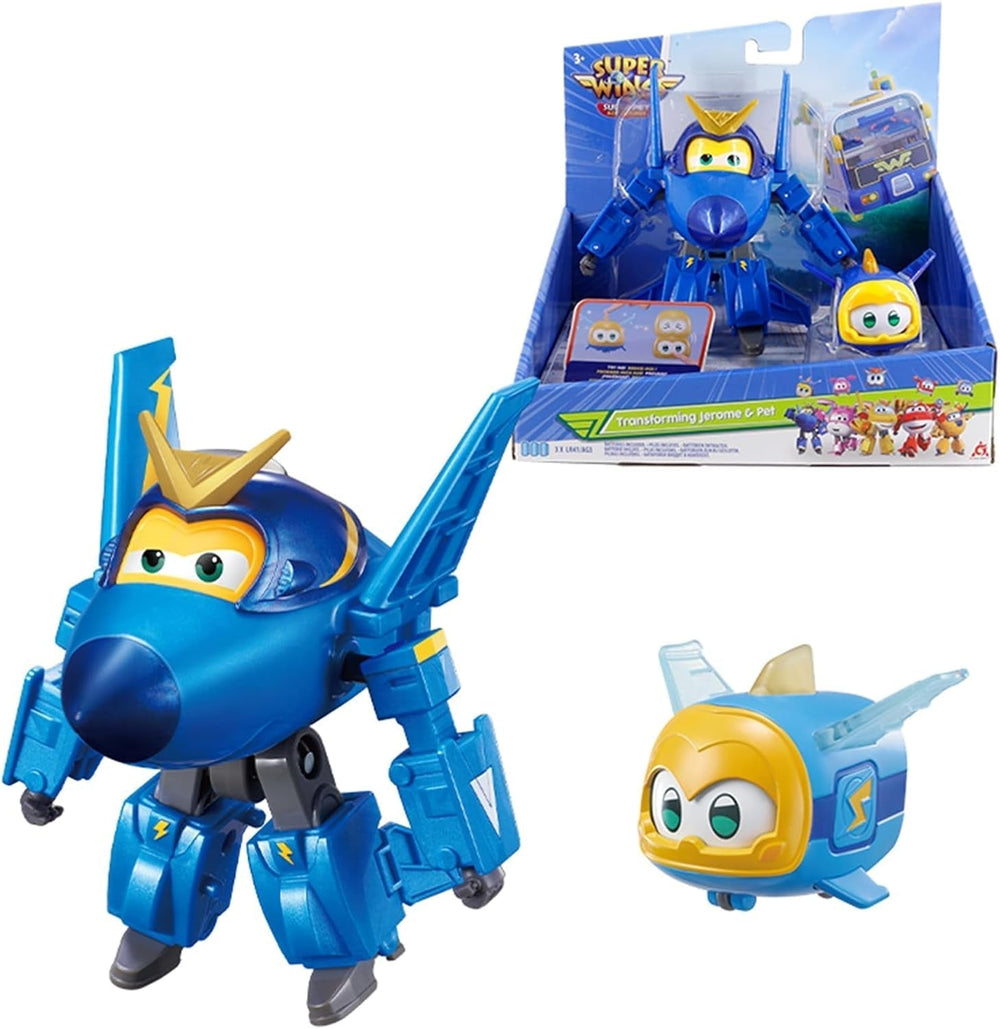 Super Wings EU770447 – Transforming Tino & Pet, verwandelnde Spielzeugfigur ca. 14,5 cm und Haustier mit einer Höhe von ca. 14,5 cm. 4,3 cm, für Kinder ab 3 Jahren. Actionfiguren Naty Shop Jerome